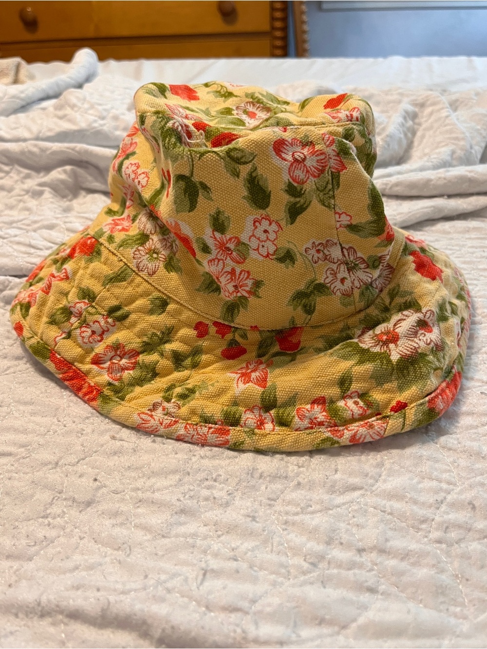 Vintage Smith & Hawken Floral Bucket Hat Yellow Canvas Cottagecore Garden
